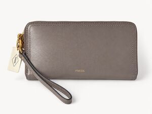 Fossil Logan RFID Zip Around Clutch Wallet Shadow Leather Wristlet NWT